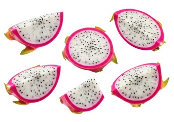 Fototapeta premium Fresh dragon fruit slices isolated on a bright isolated on white background