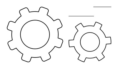 Two outlined gears of different sizes symbolizing collaboration, process optimization, and functionality. Ideal for engineering, teamwork, productivity, innovation, automation, strategic planning