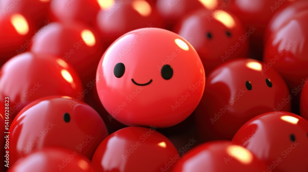 Poster this image features cheerful red balls with smiling faces, creating a fun and playful atmosphere. pe