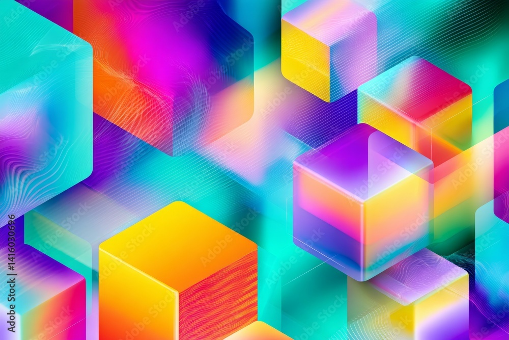 Poster vibrant abstract geometric pattern with colorful 3d cubes and light effects