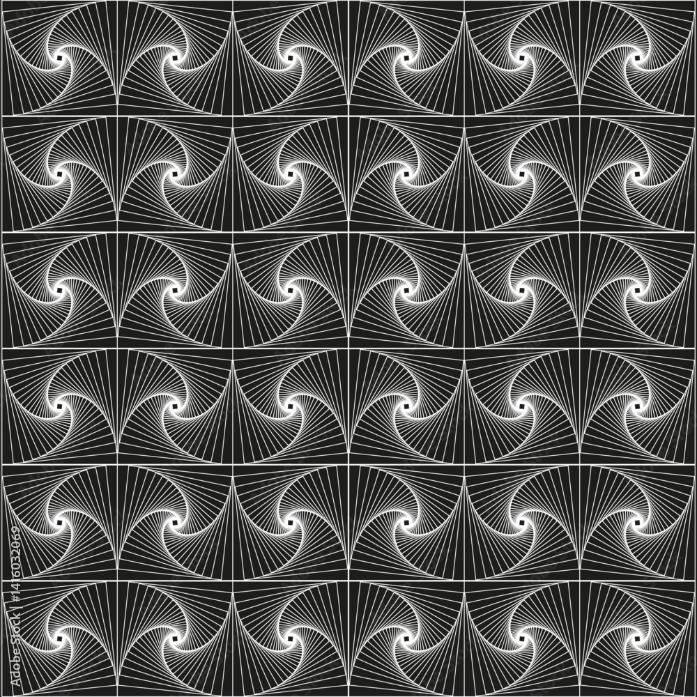 Poster repeating swirl pattern. black curved lines. seamless vector texture. twisting optical background.