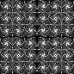 Repeating swirl pattern. Black curved lines. Seamless vector texture. Twisting optical background.
