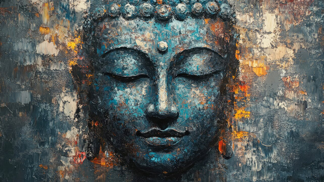 abstract buddha face oil painting for meditation art on textured background. concept buddha, face, oil painting, meditation art, textured background