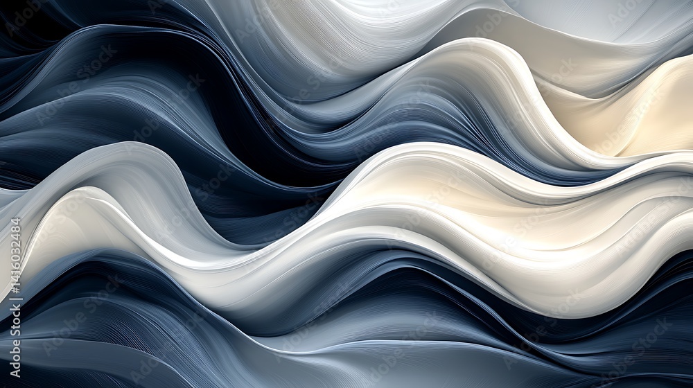 Poster abstract waves in blue and beige, abstract waves of blue and beige create a fluid, dynamic pattern