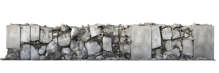 Crumbled Concrete Wall with Broken Stones on Black for Urban Decay and Construction Demolition Visuals