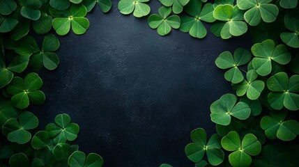Elegant arrangement of green clover leaves on a dark background creating a serene atmosphere for nature-inspired designs