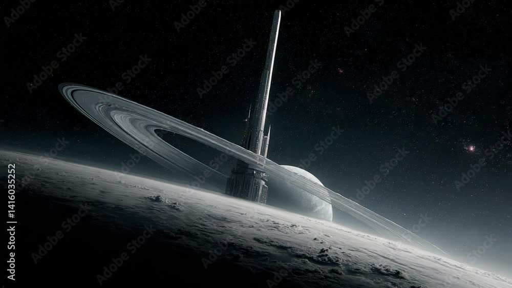 Aufkleber massive space station orbiting a distant planet with striking rings generative ai