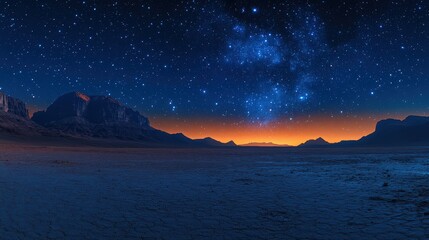A breathtaking panorama of the night sky dotted with stars over the desert