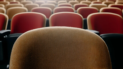 Obraz premium Empty theater seats anticipation and relaxation in a plush cinema setting