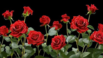 Red rose flower border animated overlay, transparent 4K video, alpha channel, ProRes 4444