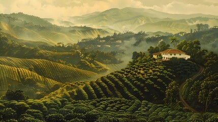 A coffee plantation, Generative AI illustrations.