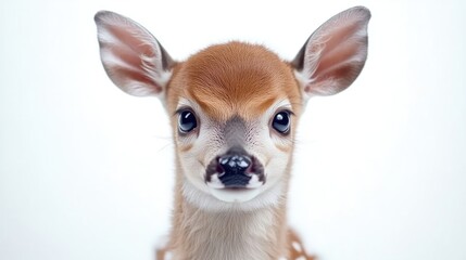 Close-up of a fawn's face.  Soft focus