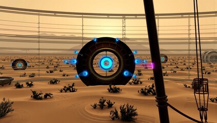 Futuristic Rings in Desert Arena