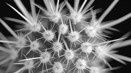 Obraz premium Close-up monochrome cactus spines, desert background, botanical print