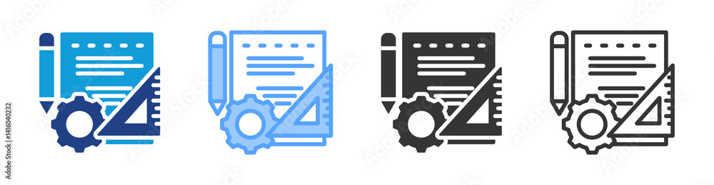 Aufkleber project development icon set multiple style collection