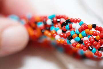Colourful beaded bracelets made by the Rungus community of Sabah. Made using glass or plastic seed...
