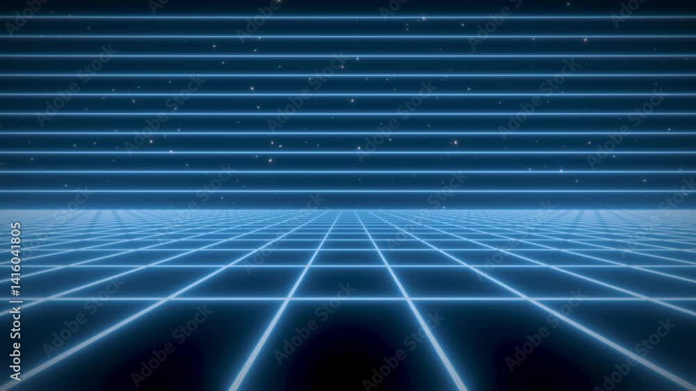 Poster synthwave animated background. 80s wireframe landscape. retro future perspective grid. retrowave sty