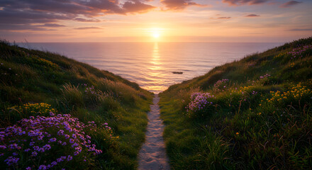 A serene collection of scenic beach pathways and wooden stairs at sunset, capturing peaceful coastal moments, golden light, and nature’s tranquil beauty.