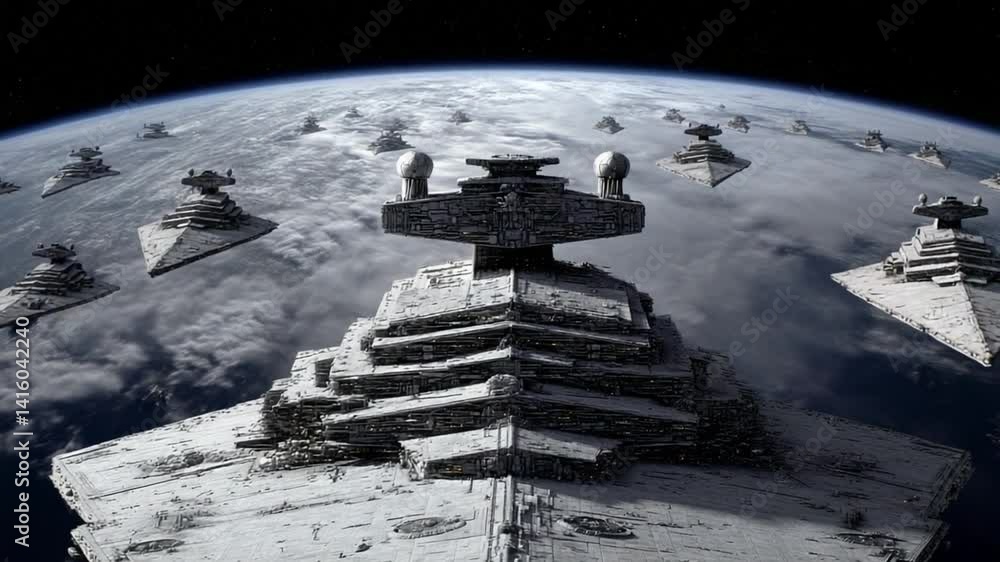 Poster massive galactic battle unfolds between two fleets in panoramic view generative ai