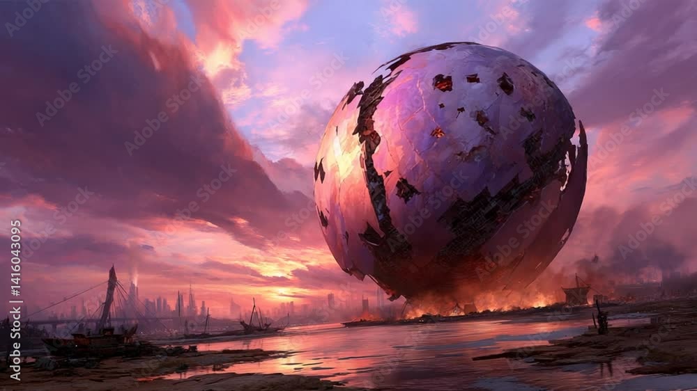 Aufkleber alien probe orb discovered on a distant planet during twilight generative ai