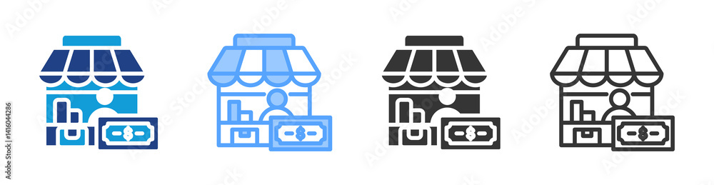 Poster Merchant icon set multiple style collection