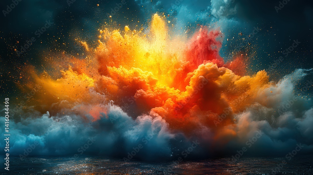 Poster chromatic genesis: an ethereal explosion of light and color in a celestial realm