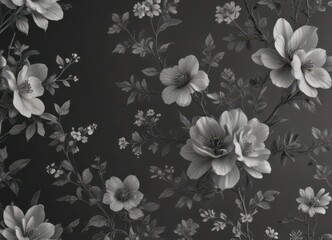 Subtle charcoal floral wallpaper, delicate small blooms  , graphics, fabric