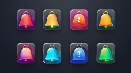 A notification bell icon set, Incoming inbox message, ringing bell, reminder or subscriber sign for apps, smartphone, alarm alert, Generative AI illustrations.