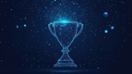 Digital Trophy Glowing, Space Background, Award Ceremony