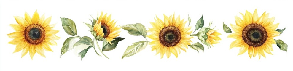 Obraz premium Watercolor Sunflower Border (1)