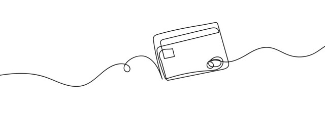 Obraz premium continuous line credit card line art vector illustration with background editable stroke.