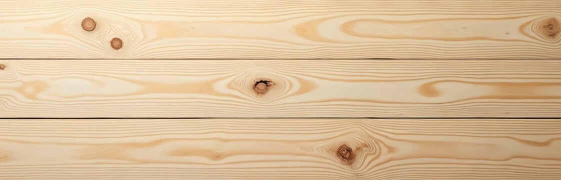 Wood texture background. Natural spruce board with knots. Light wood planks pattern. Wooden table, floor, panel, rough timber. Top view. Clean, rustic, weathered wood.