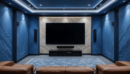 Sophisticated home theater interior with a large television and luxurious accents