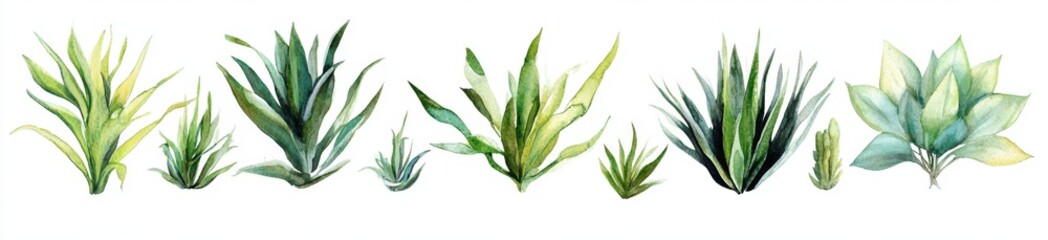 Watercolor Illustration of Various Succulents