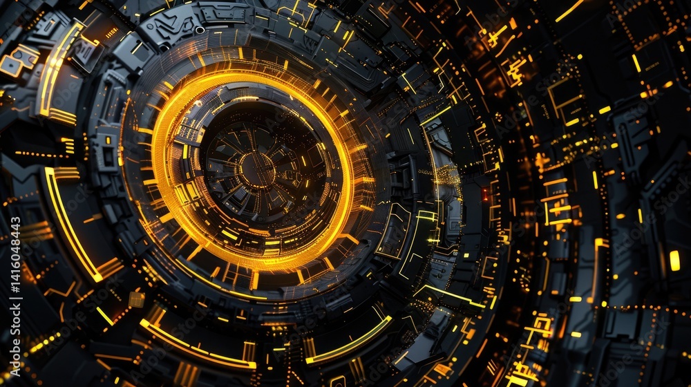 Poster experience a captivating futuristic background featuring yellow and black tones, perfect for sci-fi 