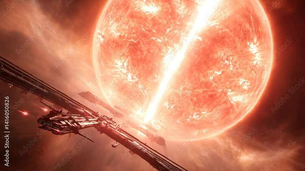 Poster exploring the intense glow of a red dwarf star in deep space generative ai