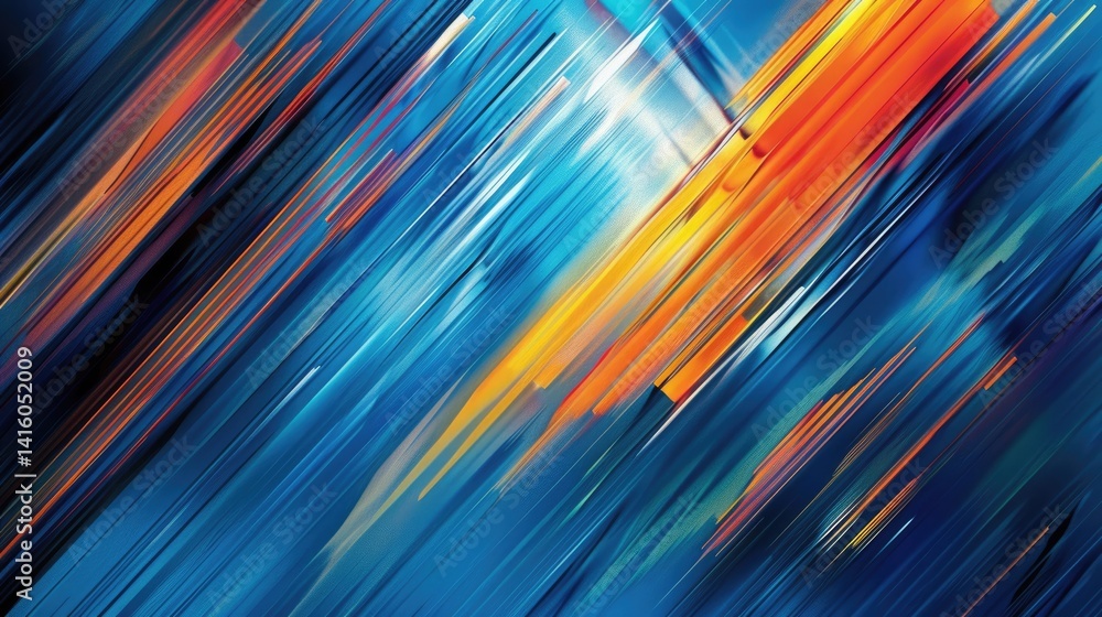 Poster diagonal streaks of orange and blue light on a dark background. abstract dynamic design of gradient 