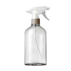 Empty dark glass spray bottle with white plastic sprayer and beige cap perfect for cleaning product mockup