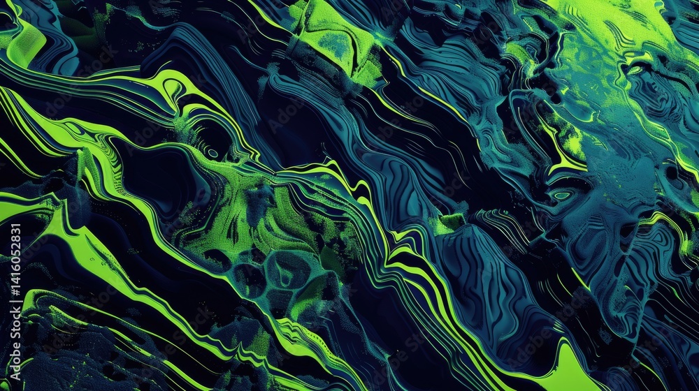 Aufkleber abstract digital artwork with neon green and blue textures. digital image of 3d rendering with glowi