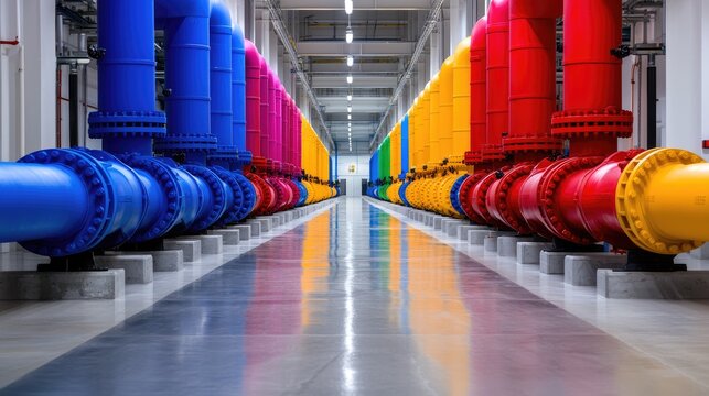 Colorful industrial pipes technology infrastructure and efficiency