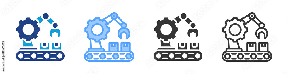 Aufkleber manufacturing processes icon set multiple style collection