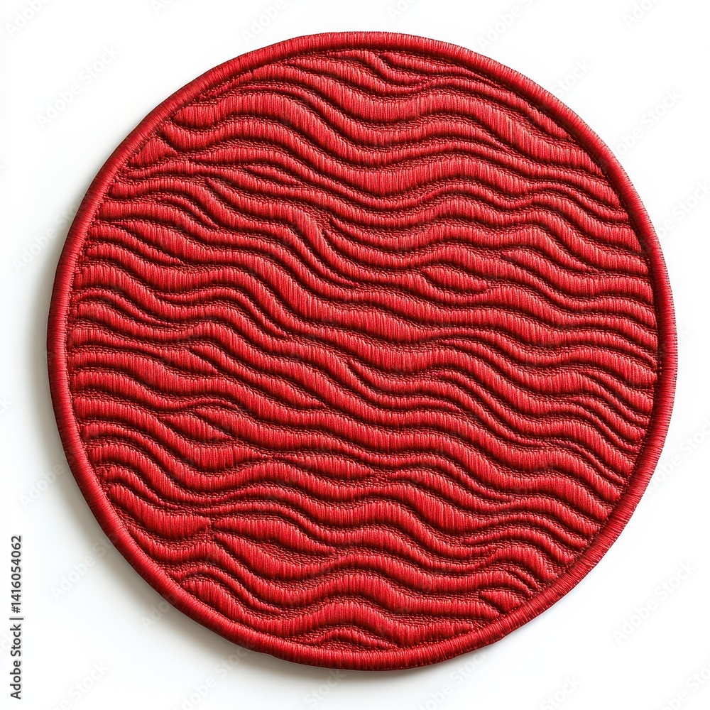 Poster isolated round red welcome table mat with wave patterns on white background
