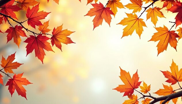 Repeat design of fall foliage on branches for autumn-themed backgrounds, design, branches, themed