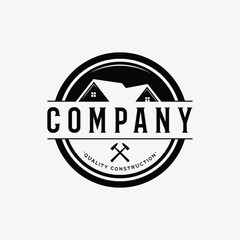 Retro vintage home building construction repair logo template design.