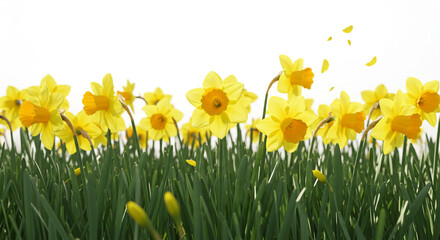 Fototapeta premium A vibrant field of yellow flowers basking in sunlight, evoking a sense of renewal and joy, perfect for capturing the essence of springtime.