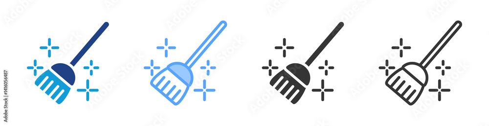 Poster Broom icon set multiple style collection