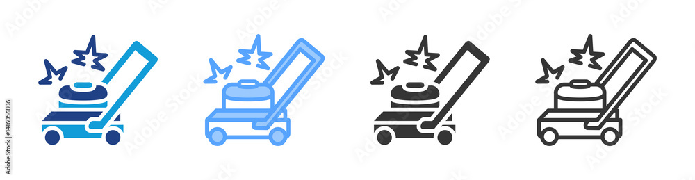Poster lawn mower icon set multiple style collection