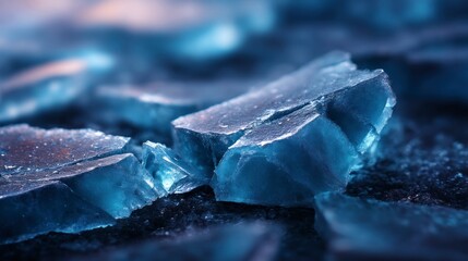 Macro Image of Blue Ice Shards on a Dark Surface for Winter