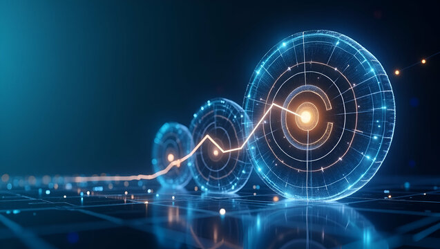 Showcase clear mid year performance goals imagery that couples quantifiable target metrics with elegant design to support strategic corporate progress and results in  Photo Stock  Concept  and empty s