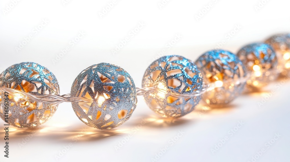 Poster silver string lights with end of year design on white seamless background end year celebration and h